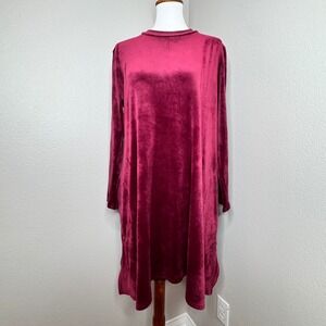 J. JILL PURE JILL Velour Velvet Swing A-Line Tunic Dress LG Wine‎ Red Pockets